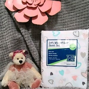 Soft Microfiber Twin Sheet Set with Hearts